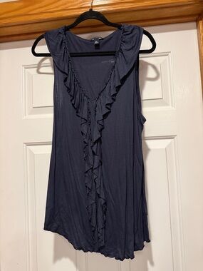 Banana Republic Navy Ruffle V-Neck Sleeveless Tank Top